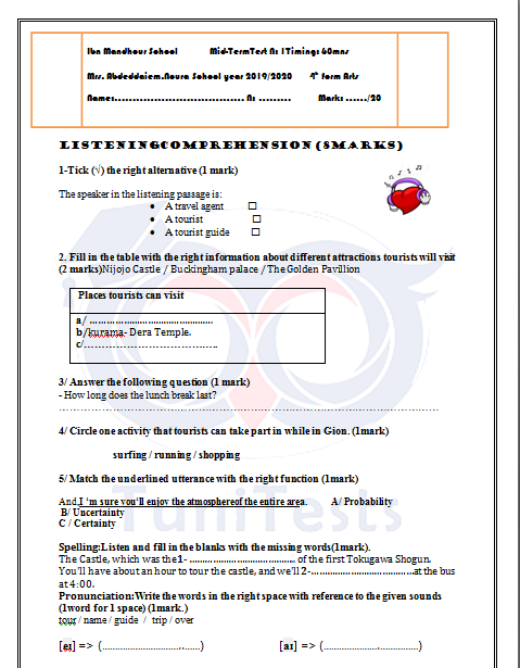 Devoir De Controle N1 Bac Anglais Mrs. Abdeddaiem .N  Ibn mandhour school