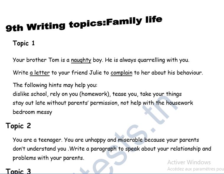 9 me Ann e De Base Anglais Writing Topics 9th Grade Writing Topics 9-me-ann-e-de-base-anglais-writing-topics-9th-grade-writing-topics