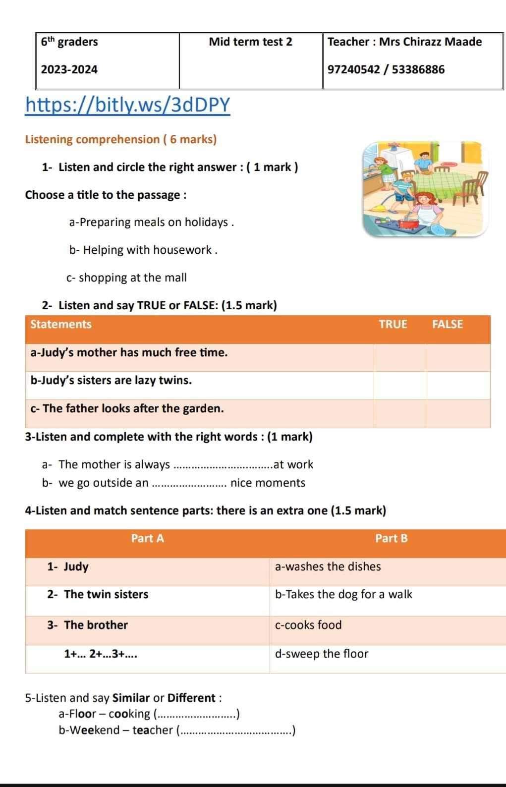 6 me Ann e Primaire Anglais Test2 Tunitests TN